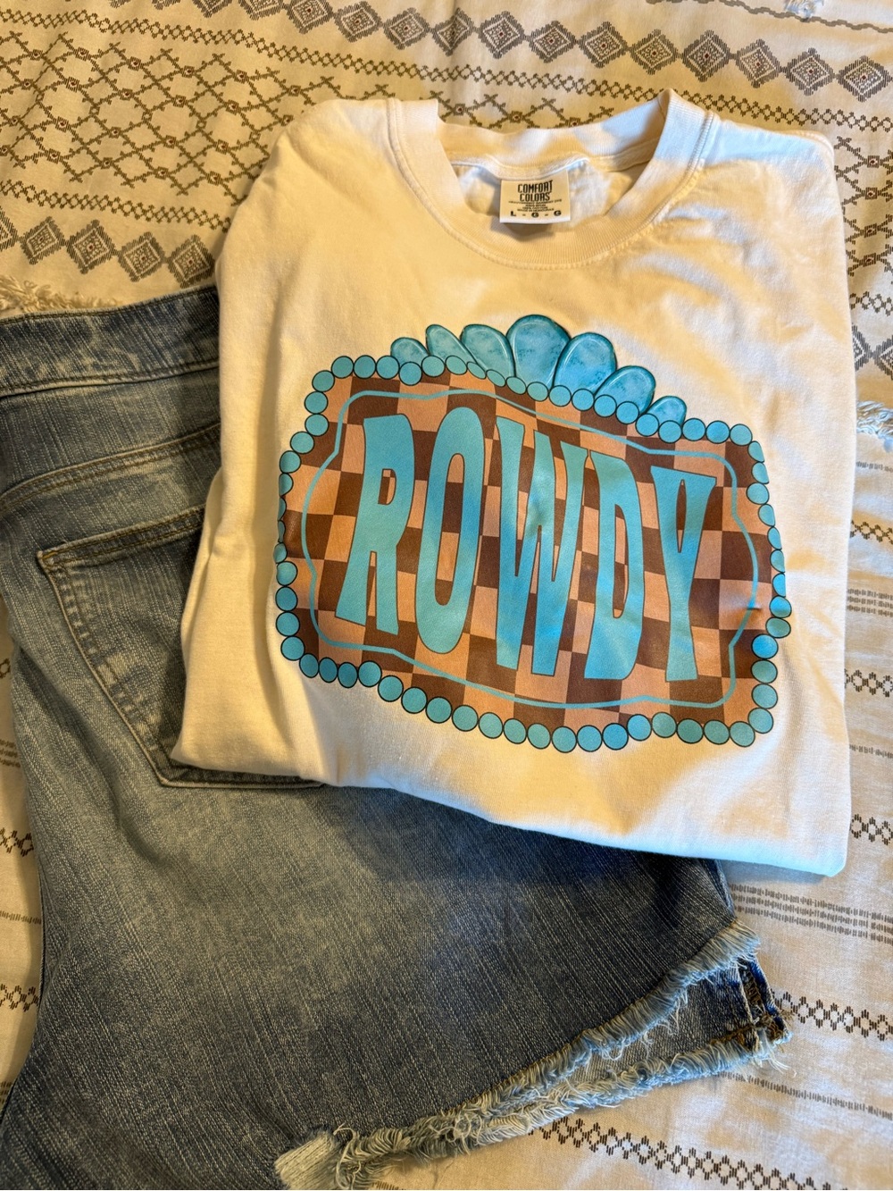 Rowdy checkered Comfort Colors White Tee